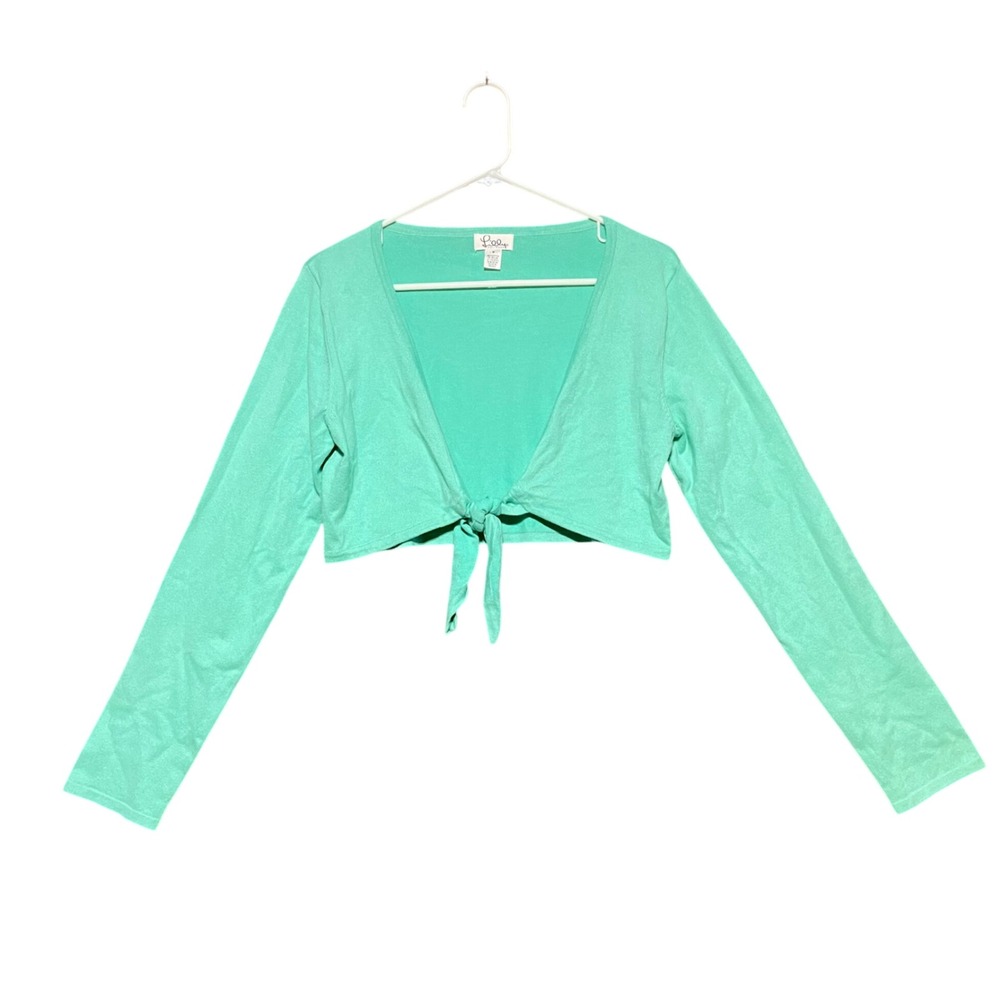 VTG Lilly Pulitzer Women's Medium Green Tie Front Cropped Shrug Cardigan Sweater